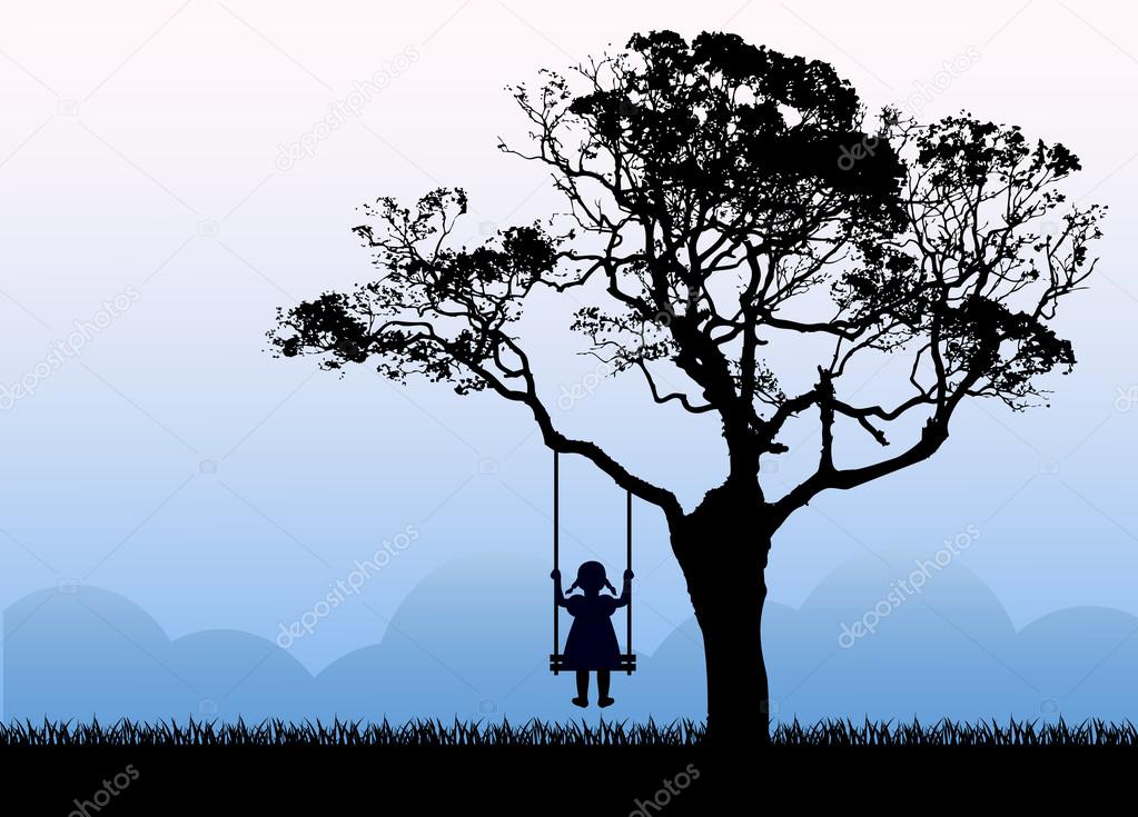 toward dreams and Child silhouette sitting on a swing