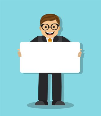 bir posteri ile neşeli işadamı