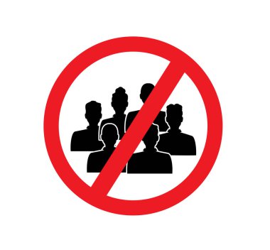 Beyaz arka plan yasağındaki kırmızı tabeladan bir sürü insan toplanıyor.