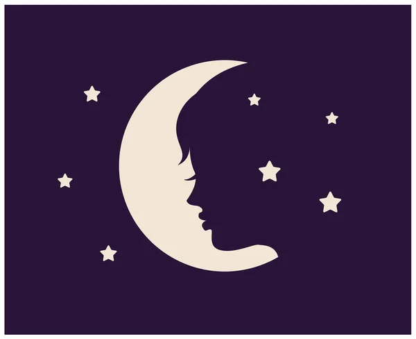 Profile Woman Face Background Moon Dark Sky Stars — стоковый вектор