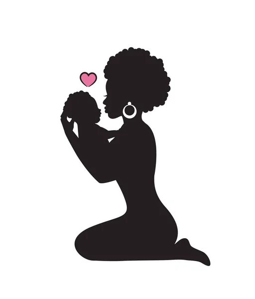 Silhouette Donna Africana Seduta Sulle Ginocchia Con Braccio Bambino Piccolo Illustrazioni Stock Royalty Free