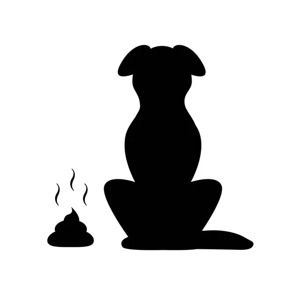 Black Silhouette Dog Sitting Turd Lies Floor Stock Vector