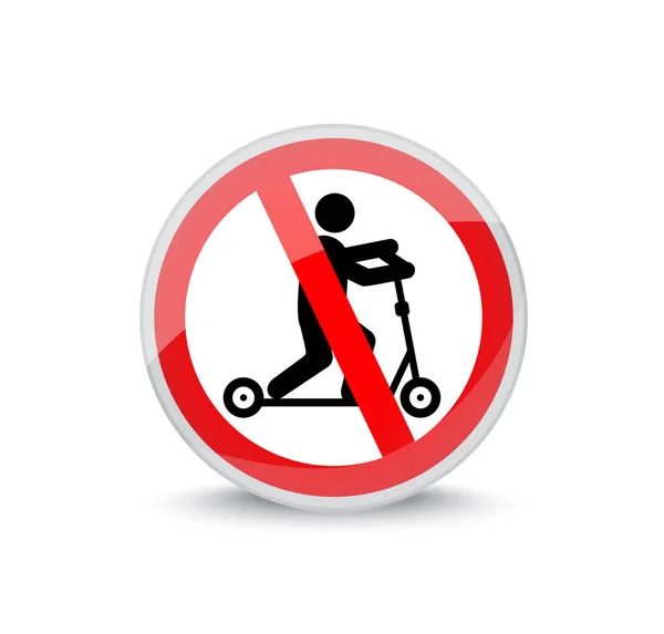 Simple Sketchy Man Rides Scooter Prohibiting Bright Red Sign Shadow — Stock Vector