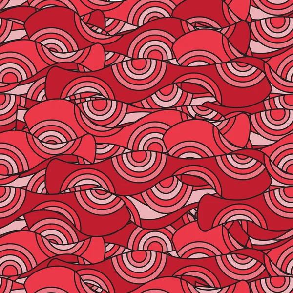 Sömlös abstrakt röd bakgrund med cirklar och vågor — Stock vektor