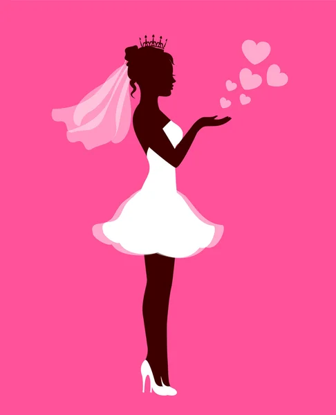 Bride with hearts on a pink background — Stock Vector