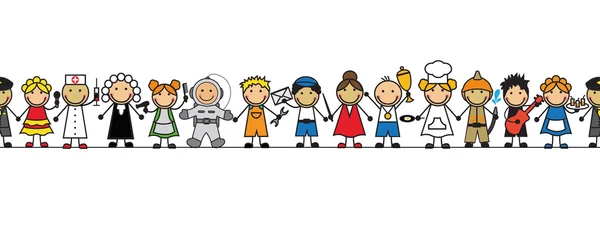 Üst üste kesintisiz Çocuklar kostüm meslekler standı