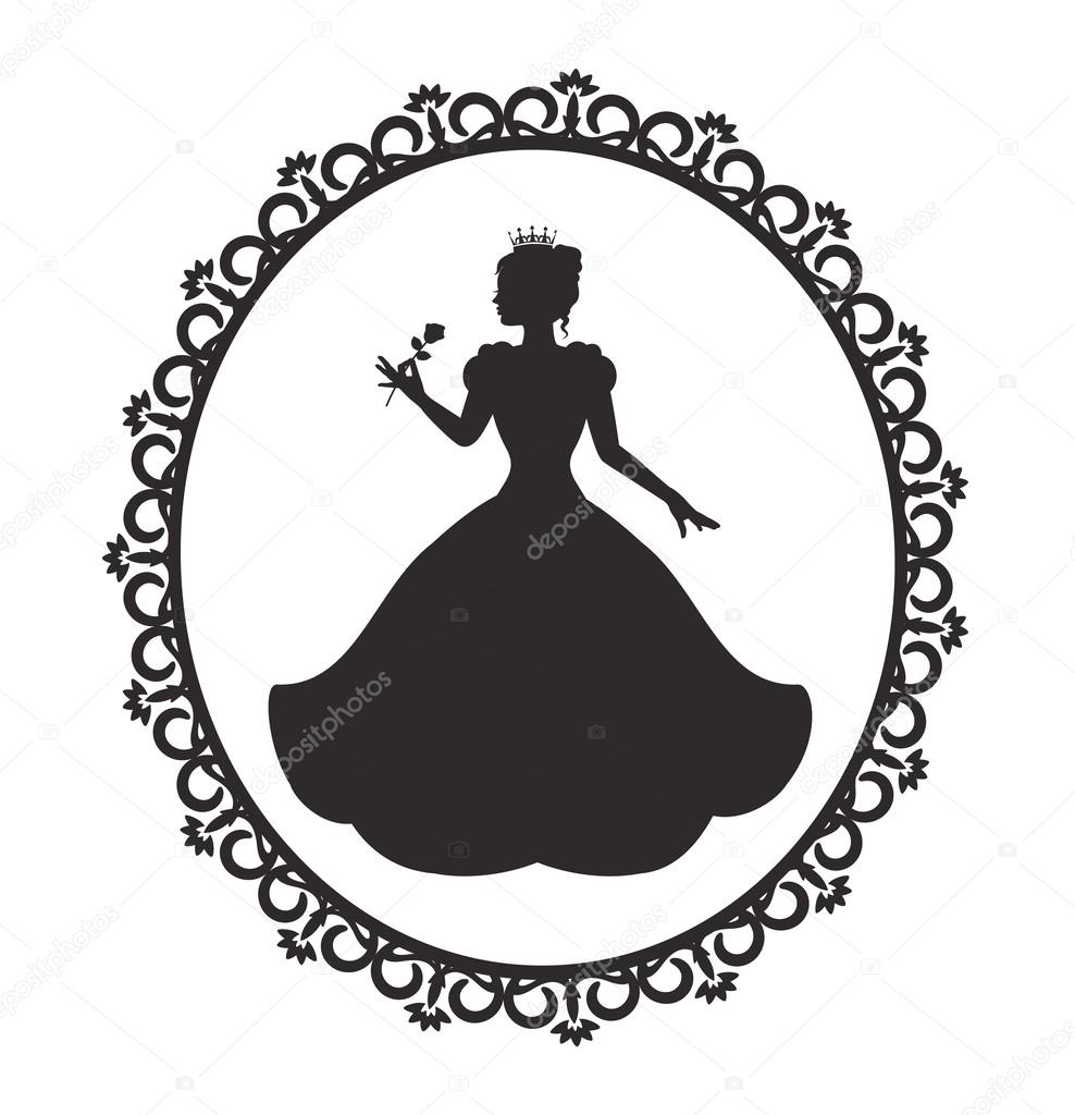 Princess in a magnificent dress in a retro frame