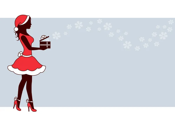 Kerstvrouw met geschenk — Stockvector