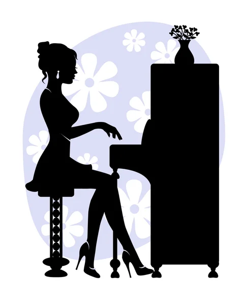 Mujer tocando el piano — Vector de stock