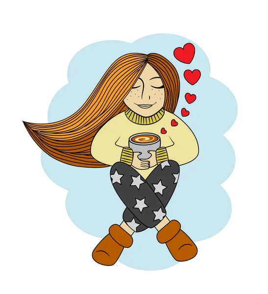 Girl sitting with a cup of coffee — Stock Vector