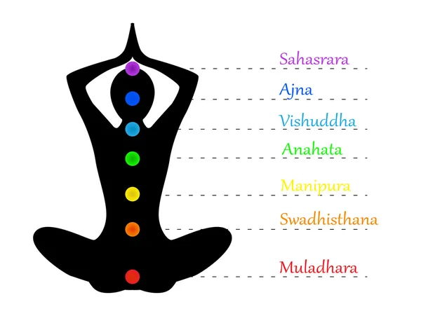 Profesora de yoga y chakras — Vector de stock