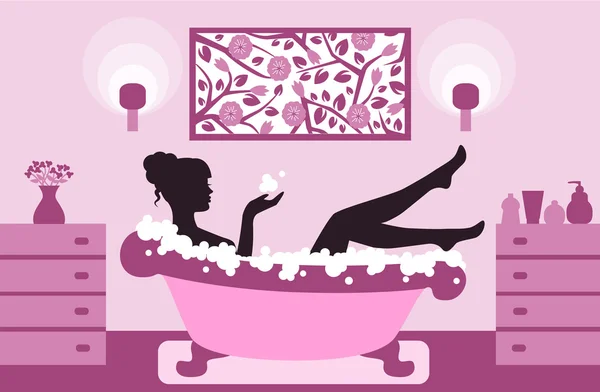 Frau entspannt sich im Badeschaum — Stockvektor