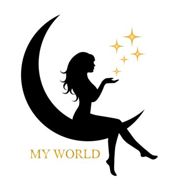 Elegant girl sitting on the Moon clipart