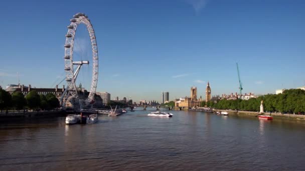 Londons silhuett, london eye, big ben närvarande — Stockvideo