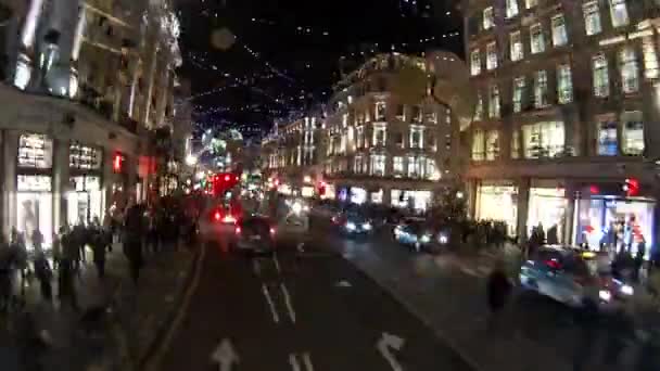 London Oxford Street Night View, Juldekoration för närvarande — Stockvideo