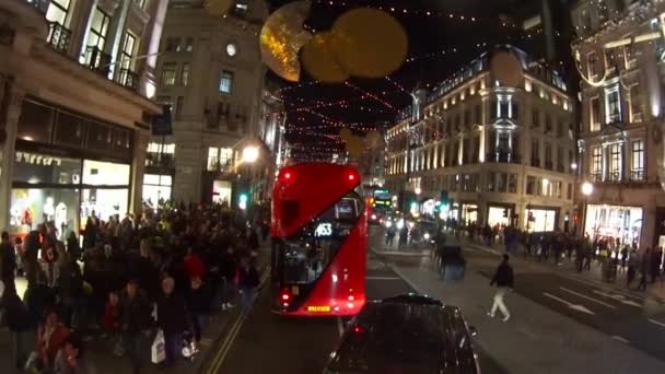 London Regent Street Night View, Juldekoration för närvarande — Stockvideo
