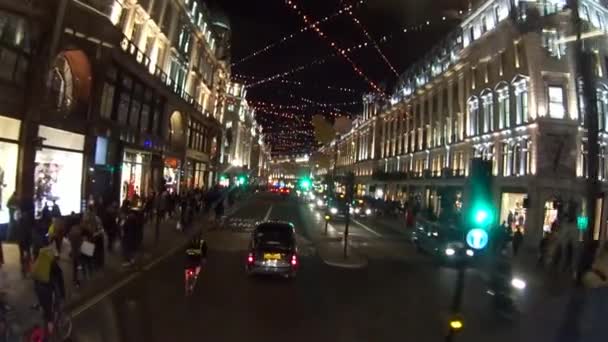 London Regent Street Night View, Juldekoration för närvarande — Stockvideo