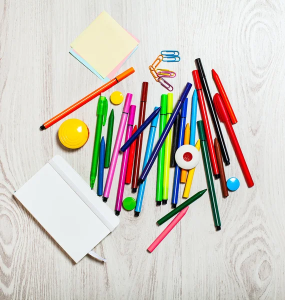 Office tools assortment on white table — Stock Photo, Image