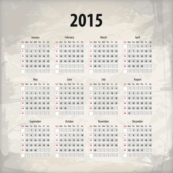 在带纹理的背景上 2015年日历 — 图库矢量图片