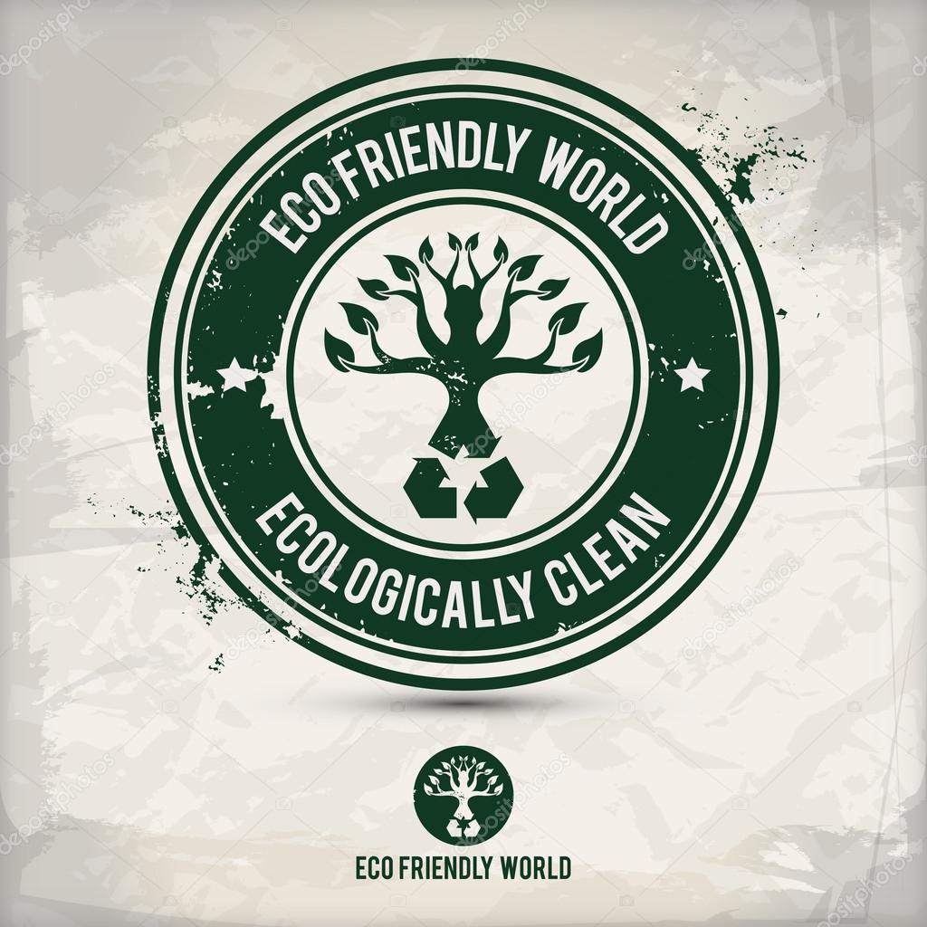 Alternative eco friendly world stamp on textured background, which is made from several transparent layers for a worn, rubbed effect, therefore saved in eps 10