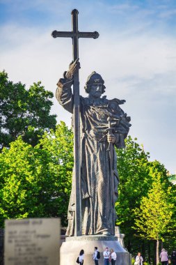 Monument to Saint Prince Vladimir on Borovitskaya Square near the Moscow Kremlin on a sunny summer evening - Moscow, Russia, June 2021