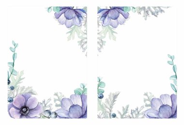 watercolor flowers background frame, decorative vintage card, wedding invitation clipart