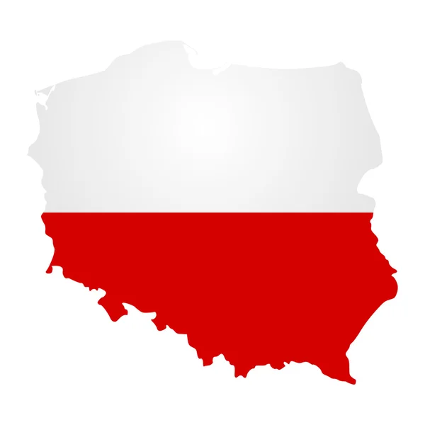 Polônia silhueta país em um vetor de cores brancas vermelhas — Vetor de Stock