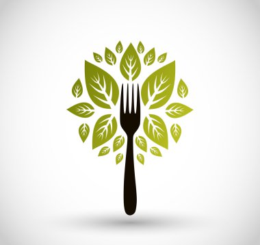 Vegan işareti - çatal vektör yaprak 