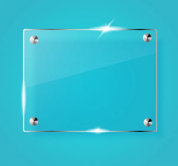 Hermosa pancarta de vidrio brillante en blanco sobre un fondo azul VECTOR — Vector de stock