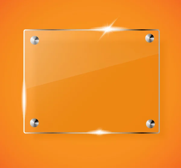 Hermosa pancarta de vidrio brillante en blanco sobre un fondo naranja VECTOR — Vector de stock
