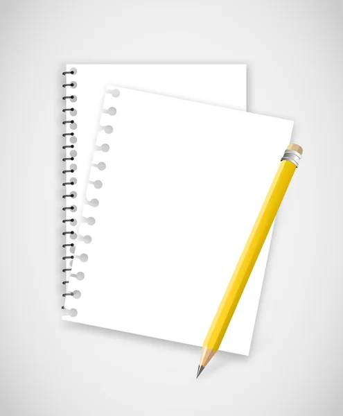 Torn notebook pages with pencil vector — ストックベクタ