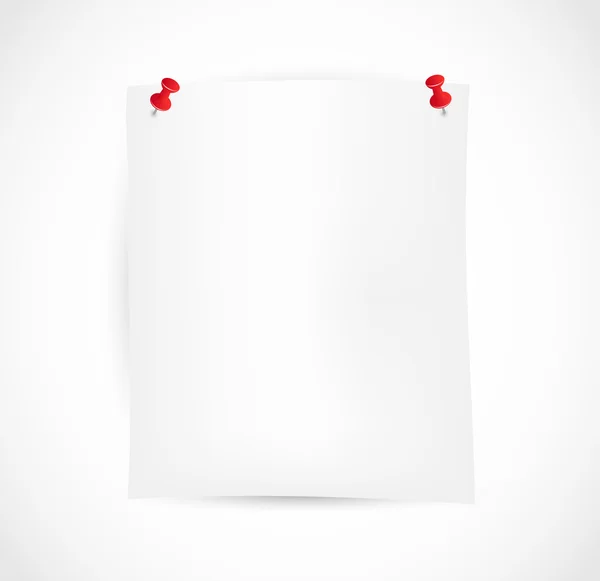 Blanco papier vastgemaakt met een vector pushpins — Stockvector