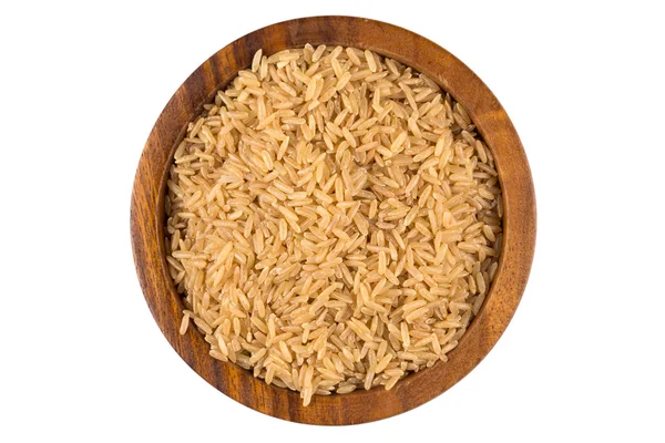 Rice in wooden bowl — Stock Photo, Image