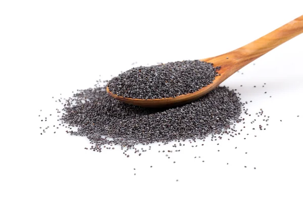 Wooden spoon with poppy seeds — Stock Photo, Image