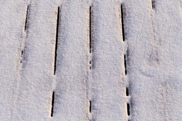 Verschneite Holzterrasse — Stockfoto