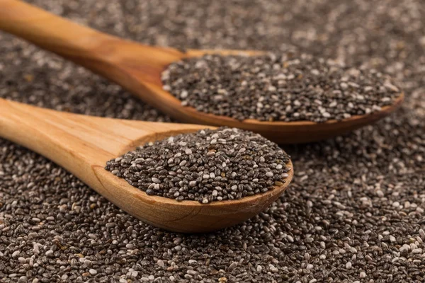 Chia seeds in wooden spoon — Stock Photo, Image