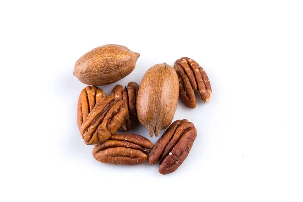 Few Pecan Nuts Isolated White Background — Stock Photo, Image