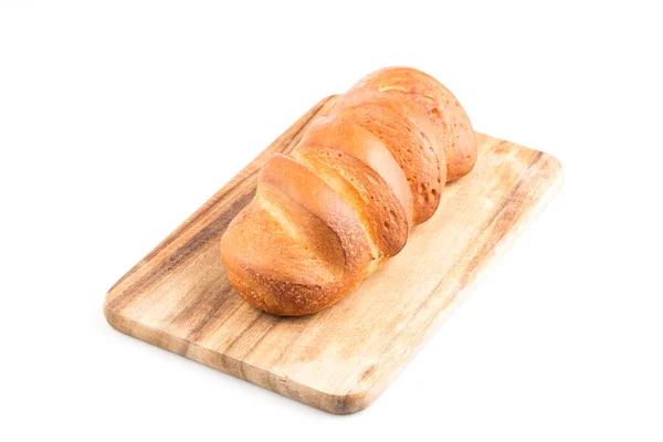 Bread Loaf Wooden Chopping Board Isolated White — Stock Photo, Image