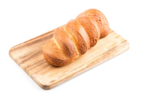 Bread Loaf Wooden Chopping Board Isolated White — Stock Photo, Image