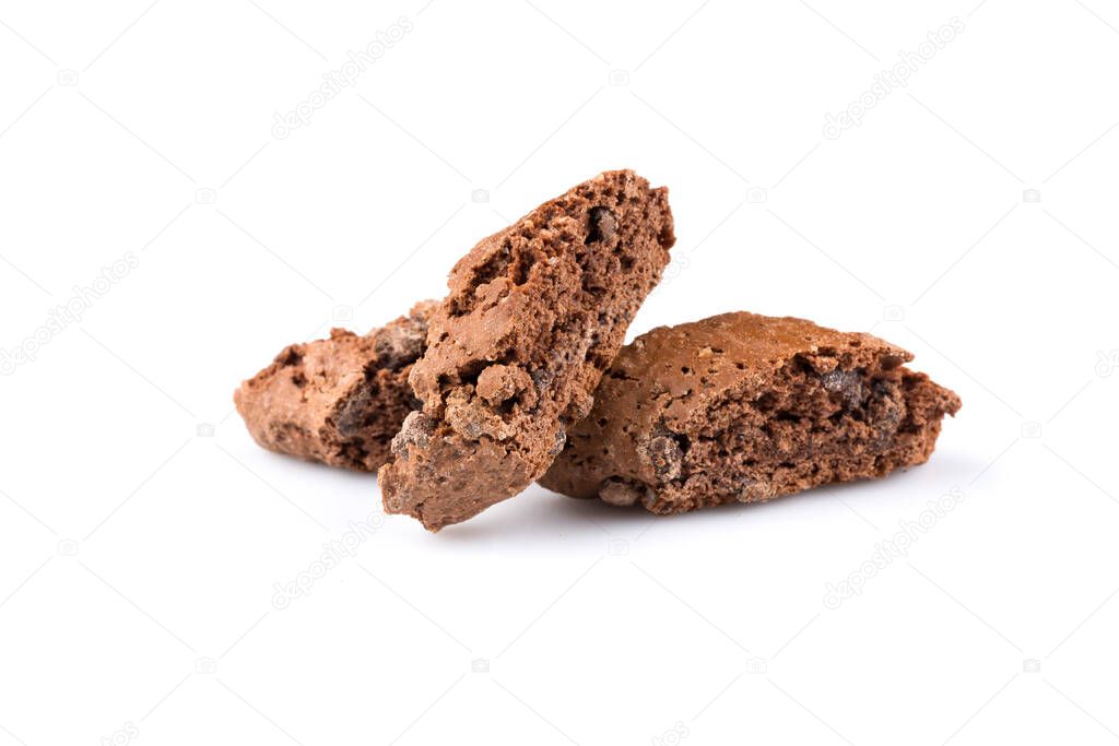 Cantucci with chocolate pieces isolated on white background
