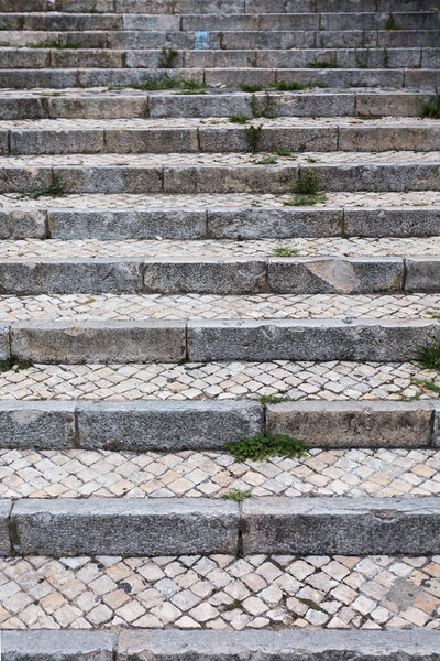 Stone steps in black and white. Old staircase of Lisbon