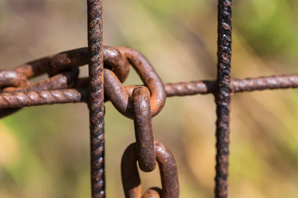 Rusty chain on an old metal fence — Stock Photo, Image