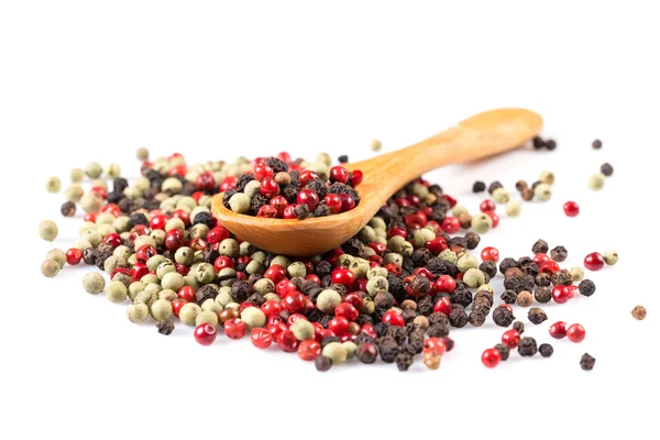 Pepper seasoning mix in wooden spoon — Stock Photo, Image