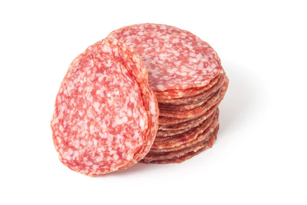 Slices salami isolated on a white — Stock Photo, Image