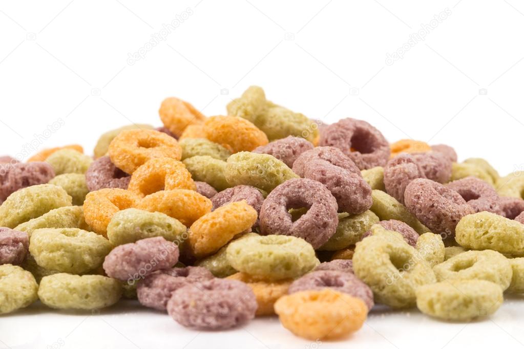 colorful cereal on white