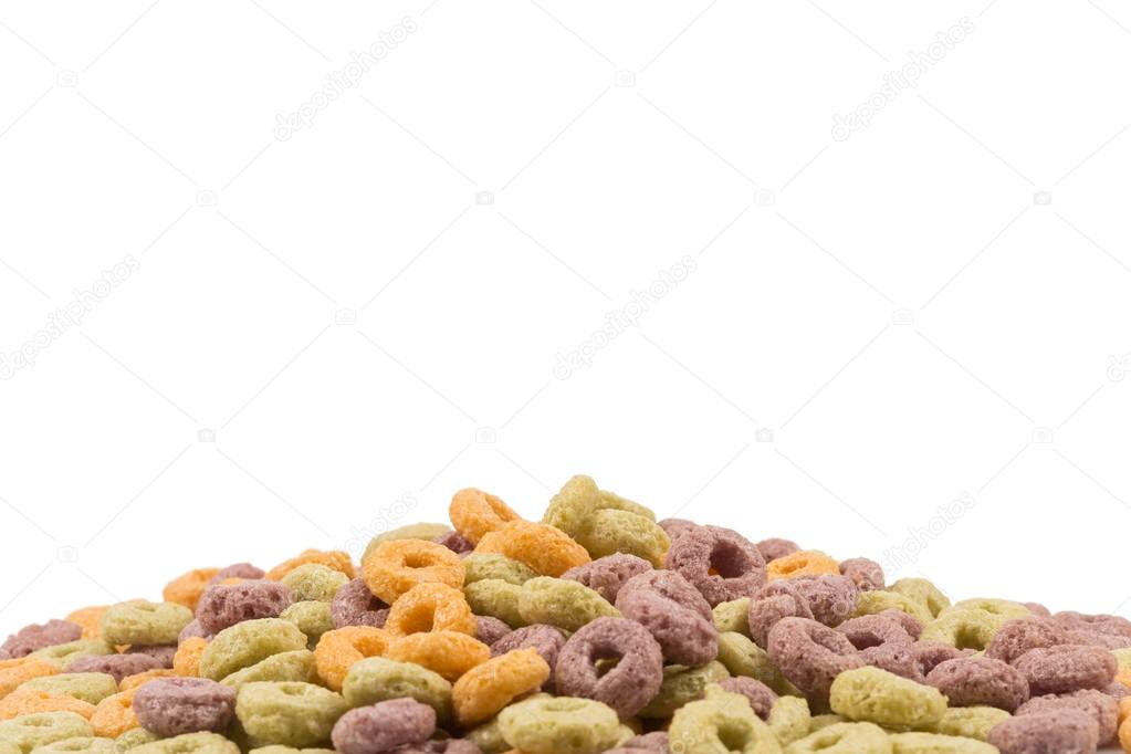 colorful cereal on white background