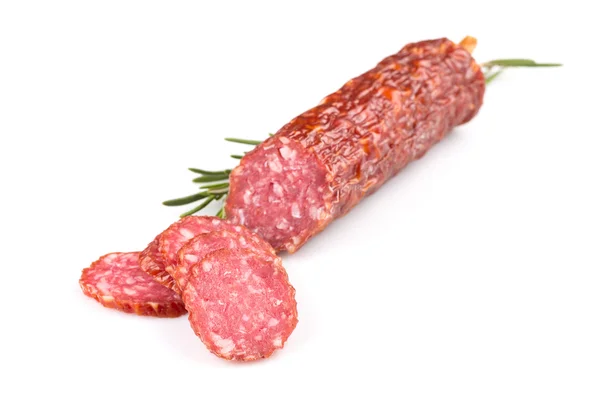 Salami tranché sur blanc — Photo