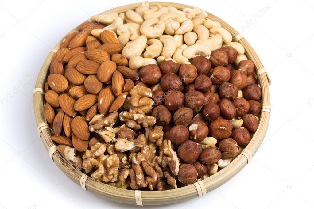 Set of nuts in basket