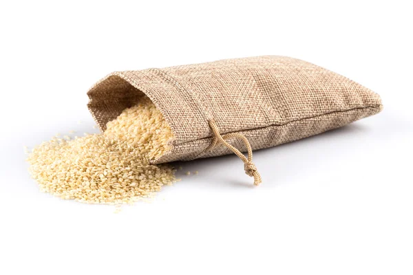 Sesame seeds in flax sack — Stock Photo, Image