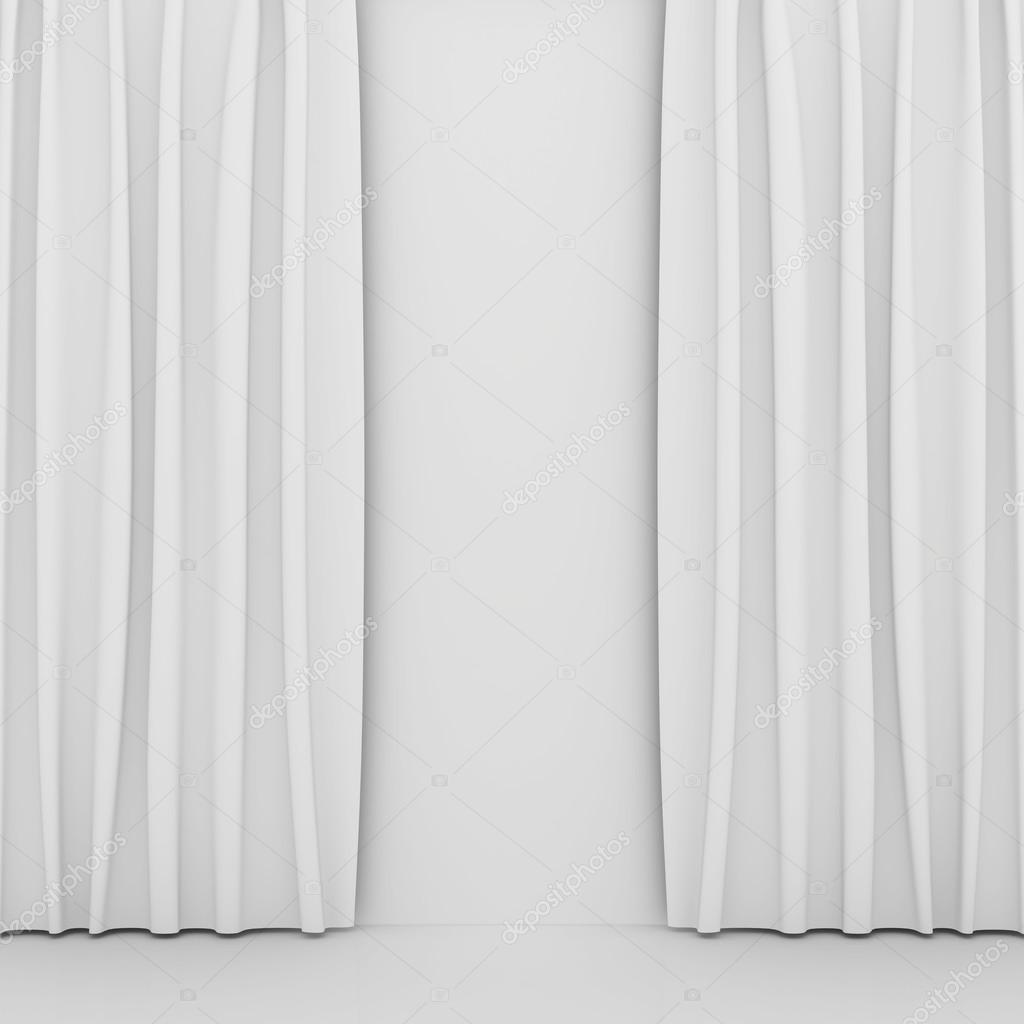 Blank White Curtain Or Drapes On White Gray Background Stock